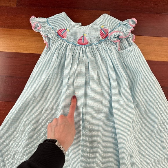 Classic Whimsy 4T Smocked Seersucker Sailboat Dress - Picture 3 of 3
